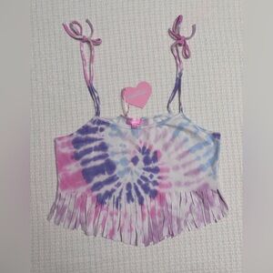 NWT Sugar Thrillz Dolls Kill Wild Direction Tie Dye Fringe Crop Top Size Large